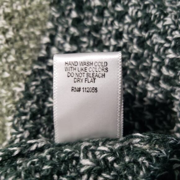 Zenana Knit Turtleneck Sweater Women's XL Green Cream Striped Balloon Sleeve - Picture 8 of 10